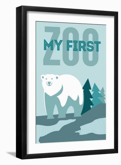 My First Zoo - Polar Bear - Blue-Lantern Press-Framed Art Print