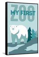 My First Zoo - Polar Bear - Blue-Lantern Press-Framed Stretched Canvas