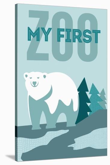 My First Zoo - Polar Bear - Blue-Lantern Press-Stretched Canvas