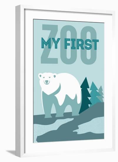 My First Zoo - Polar Bear - Blue-Lantern Press-Framed Art Print