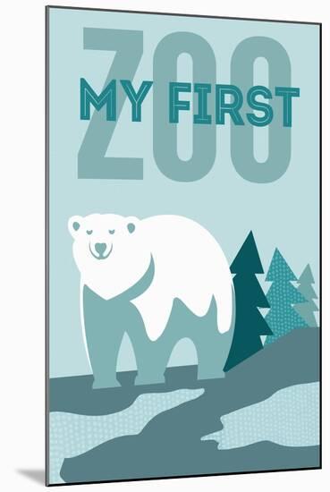 My First Zoo - Polar Bear - Blue-Lantern Press-Mounted Art Print