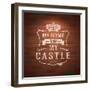 My Home is My Castle - Sayings. Lettering Heraldic Sign Painted with White Paint on Vintage Brick-vso-Framed Art Print