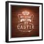 My Home is My Castle - Sayings. Lettering Heraldic Sign Painted with White Paint on Vintage Brick-vso-Framed Art Print