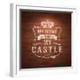 My Home is My Castle - Sayings. Lettering Heraldic Sign Painted with White Paint on Vintage Brick-vso-Framed Art Print
