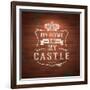 My Home is My Castle - Sayings. Lettering Heraldic Sign Painted with White Paint on Vintage Brick-vso-Framed Art Print