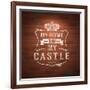 My Home is My Castle - Sayings. Lettering Heraldic Sign Painted with White Paint on Vintage Brick-vso-Framed Art Print