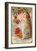 My Valentine, Cupid Picking Hearts-null-Framed Art Print