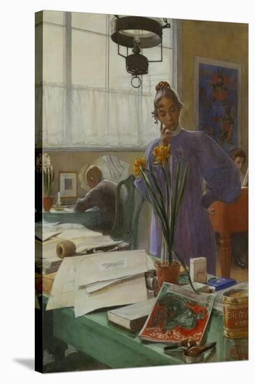 My Wife (Karin in the Studio]-Carl Larsson-Stretched Canvas