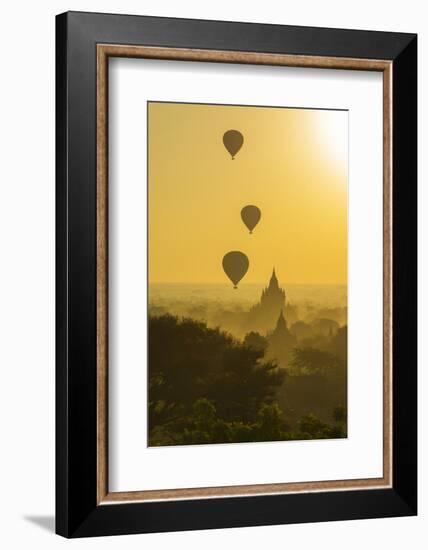 Myanmar. Bagan. Hot Air Balloons Rising over the Temples of Bagan-Inger Hogstrom-Framed Photographic Print