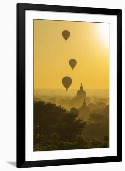 Myanmar. Bagan. Hot Air Balloons Rising over the Temples of Bagan-Inger Hogstrom-Framed Photographic Print