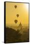 Myanmar. Bagan. Hot Air Balloons Rising over the Temples of Bagan-Inger Hogstrom-Framed Stretched Canvas