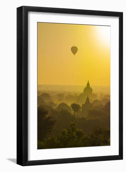 Myanmar. Bagan. Hot Air Balloons Rising over the Temples of Bagan-Inger Hogstrom-Framed Premium Photographic Print