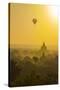 Myanmar. Bagan. Hot Air Balloons Rising over the Temples of Bagan-Inger Hogstrom-Stretched Canvas