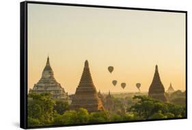 Myanmar. Bagan. Hot Air Balloons Rising over the Temples of Bagan-Inger Hogstrom-Framed Stretched Canvas