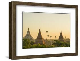 Myanmar. Bagan. Hot Air Balloons Rising over the Temples of Bagan-Inger Hogstrom-Framed Photographic Print