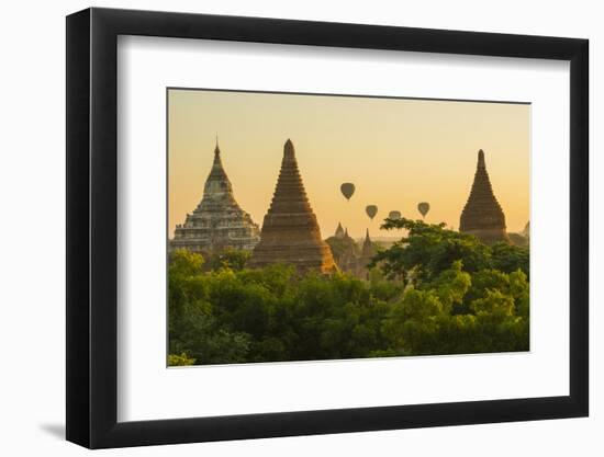 Myanmar. Bagan. Hot Air Balloons Rising over the Temples of Bagan-Inger Hogstrom-Framed Photographic Print