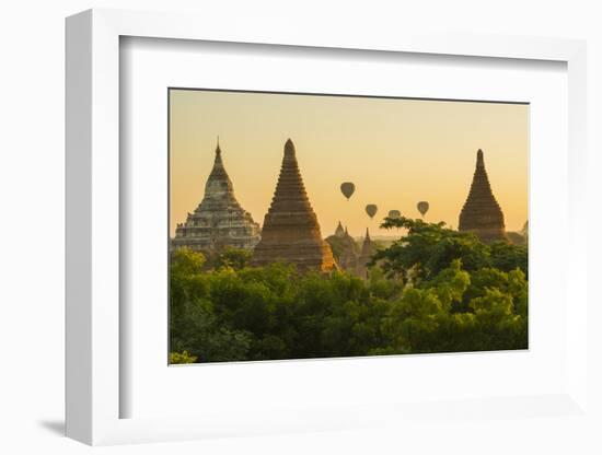 Myanmar. Bagan. Hot Air Balloons Rising over the Temples of Bagan-Inger Hogstrom-Framed Photographic Print