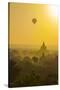 Myanmar. Bagan. Hot Air Balloons Rising over the Temples of Bagan-Inger Hogstrom-Stretched Canvas