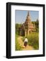 Myanmar. Bagan. Htilominlo Temple. Man Walking Towards the Temple Gate-Inger Hogstrom-Framed Photographic Print