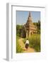 Myanmar. Bagan. Htilominlo Temple. Man Walking Towards the Temple Gate-Inger Hogstrom-Framed Photographic Print