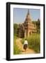 Myanmar. Bagan. Htilominlo Temple. Man Walking Towards the Temple Gate-Inger Hogstrom-Framed Photographic Print