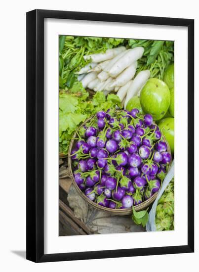 Myanmar. Bagan. Nyaung U. Market. Eggplant for Sale in the Market-Inger Hogstrom-Framed Photographic Print