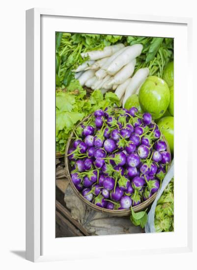 Myanmar. Bagan. Nyaung U. Market. Eggplant for Sale in the Market-Inger Hogstrom-Framed Photographic Print