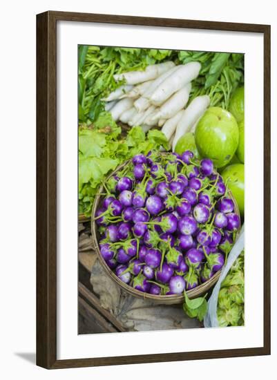 Myanmar. Bagan. Nyaung U. Market. Eggplant for Sale in the Market-Inger Hogstrom-Framed Photographic Print