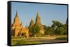 Myanmar. Bagan. Red Brick Temple Glows in the Late Afternoon Light-Inger Hogstrom-Framed Stretched Canvas