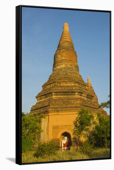 Myanmar. Bagan. Red Brick Temple Glows in the Late Afternoon Light-Inger Hogstrom-Framed Stretched Canvas