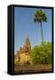 Myanmar. Bagan. Temple with a Palm Tree Towering Above-Inger Hogstrom-Framed Stretched Canvas