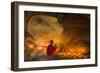 Myanmar, Bagan. Young Monk at Shinbinthalyaung Temple Reclining Buddha-Brenda Tharp-Framed Photographic Print