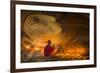 Myanmar, Bagan. Young Monk at Shinbinthalyaung Temple Reclining Buddha-Brenda Tharp-Framed Photographic Print