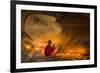 Myanmar, Bagan. Young Monk at Shinbinthalyaung Temple Reclining Buddha-Brenda Tharp-Framed Photographic Print