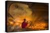 Myanmar, Bagan. Young Monk at Shinbinthalyaung Temple Reclining Buddha-Brenda Tharp-Stretched Canvas