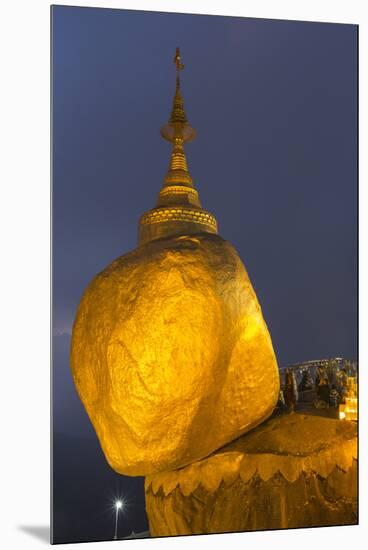 Myanmar, Bago. the Golden Rock at Kyaiktiyo Pagoda, at Twilight-Brenda Tharp-Mounted Premium Photographic Print