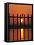 Myanmar (Burma), Amarapura, Taungthaman Lake, U Bein's Bridge, a Monk Walking Home at Sunset-Katie Garrod-Framed Stretched Canvas