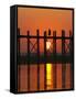 Myanmar (Burma), Amarapura, Taungthaman Lake, U Bein's Bridge, a Monk Walking Home at Sunset-Katie Garrod-Framed Stretched Canvas