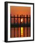 Myanmar (Burma), Amarapura, Taungthaman Lake, U Bein's Bridge, a Monk Walking Home at Sunset-Katie Garrod-Framed Photographic Print