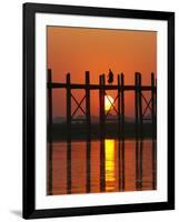 Myanmar (Burma), Amarapura, Taungthaman Lake, U Bein's Bridge, a Monk Walking Home at Sunset-Katie Garrod-Framed Photographic Print