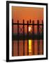 Myanmar (Burma), Amarapura, Taungthaman Lake, U Bein's Bridge, a Monk Walking Home at Sunset-Katie Garrod-Framed Photographic Print