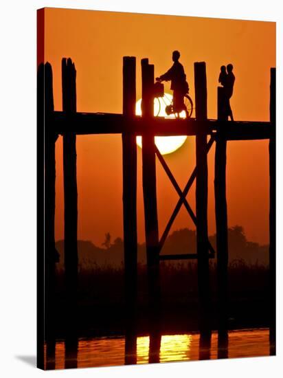 Myanmar, Burma, Amarapura, Taungthaman Lake, U Bein's Bridge-Katie Garrod-Stretched Canvas