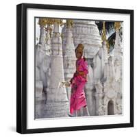 Myanmar, Burma, Lake Inle, A Young Novitiate Passes an Ornate Buddhist Shrine-Nigel Pavitt-Framed Photographic Print