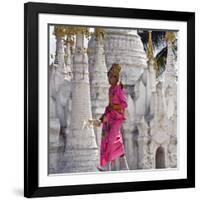 Myanmar, Burma, Lake Inle, A Young Novitiate Passes an Ornate Buddhist Shrine-Nigel Pavitt-Framed Photographic Print