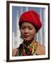 Myanmar, Burma, Loikaw; a Kayah Girl in Front of Ceremonial Posts at Chitkel Village-Katie Garrod-Framed Premium Photographic Print