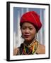 Myanmar, Burma, Loikaw; a Kayah Girl in Front of Ceremonial Posts at Chitkel Village-Katie Garrod-Framed Photographic Print