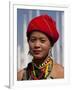 Myanmar, Burma, Loikaw; a Kayah Girl in Front of Ceremonial Posts at Chitkel Village-Katie Garrod-Framed Photographic Print