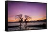 Myanmar (Burma), Shan State, Inle Lake, Local Fishermen at Sunset-Michele Falzone-Framed Stretched Canvas