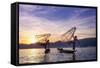 Myanmar (Burma), Shan State, Inle Lake, Local Fishermen at Sunset-Michele Falzone-Framed Stretched Canvas