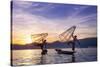 Myanmar (Burma), Shan State, Inle Lake, Local Fishermen at Sunset-Michele Falzone-Stretched Canvas